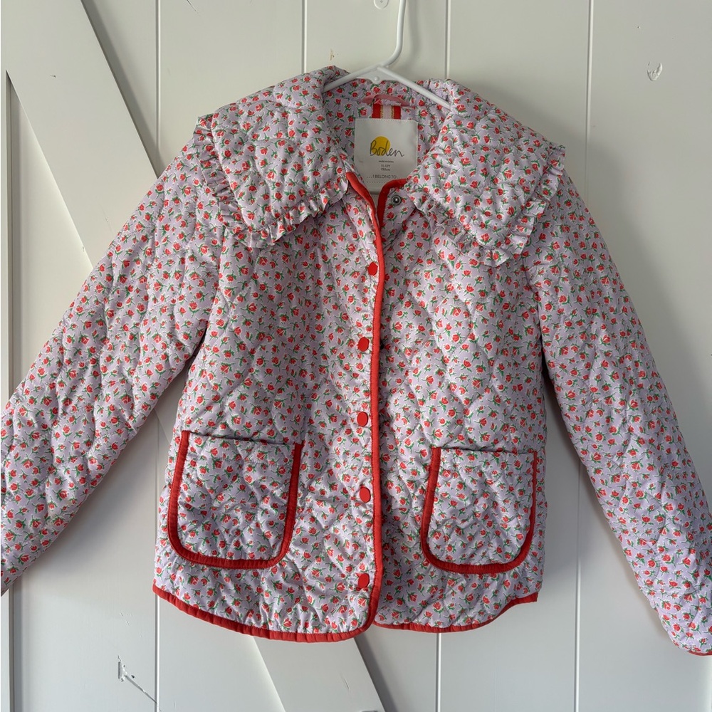 Mini Boden Kids Floral Quilted Jacket - Pink and Red